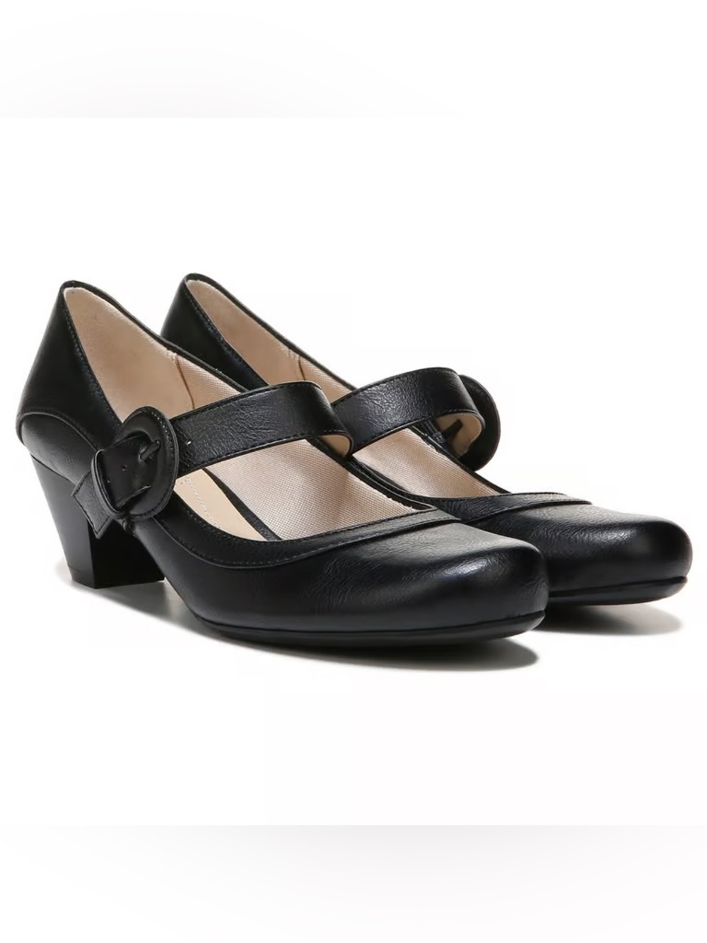 Life Stride “Rozz” Black Mary Jane Block Heel Pumps with Buckle Strap